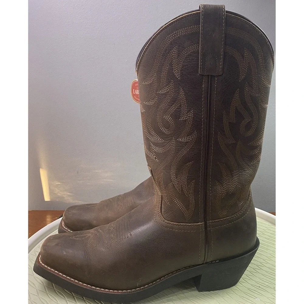 Laredo Outlaw Forge Men Leather Western Cowboy Boots Brown Square Toe 8D NWT